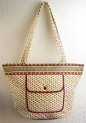 Provence pattern trapezoid tote bag (Lourmarin. beige x bordeau) - Click Image to Close